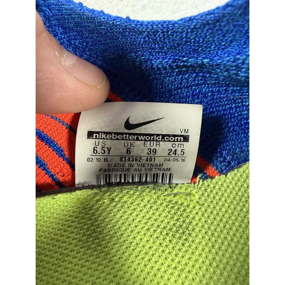 Nike Boys Blue Orange Free RN Flyknit 834362-401 Athletic Running Shoes Sz 6.5y